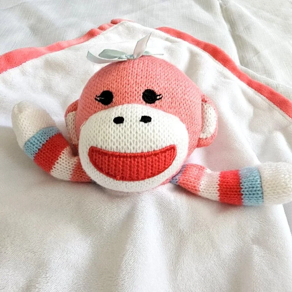 Baby Starters Colorful Stripes Sock Monkey Rattle Security Blanket Lovey EUC